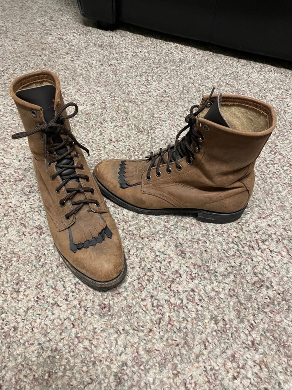 Vintage brahma Brown Leather Lace-Up Boots- Vibram soles